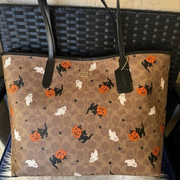 🎃🎃CW450 Coach City Tote In Signature Canvas With Halloween Print - Picture 4 of 10